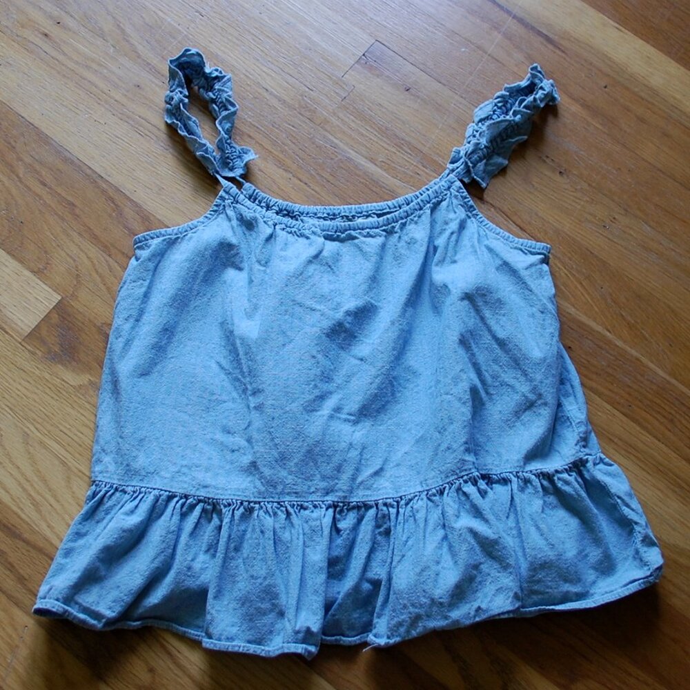 Madewell Spaghetti Strap Ruffle Bottom Sleeveless Denim Cami Top